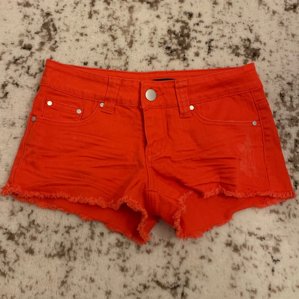 Red jean shorts